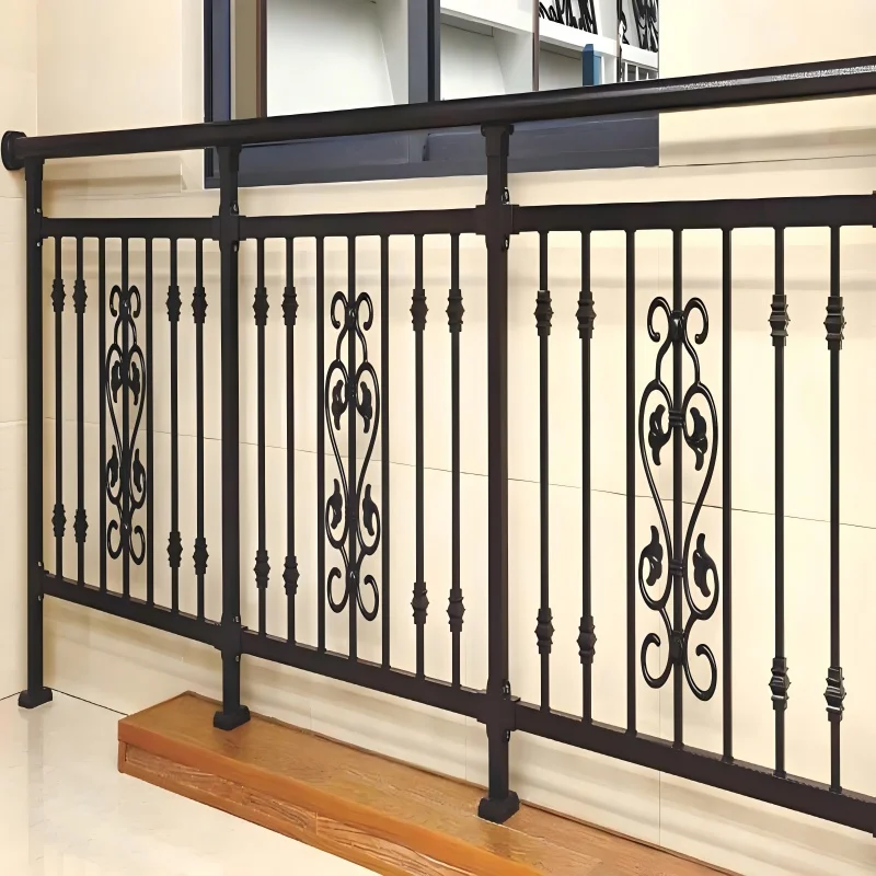Customization Wrought Iron Balcony Railings and Powder Coated Galvanized Steel Balcony Guardrail for Black and Gold Luxury Villa