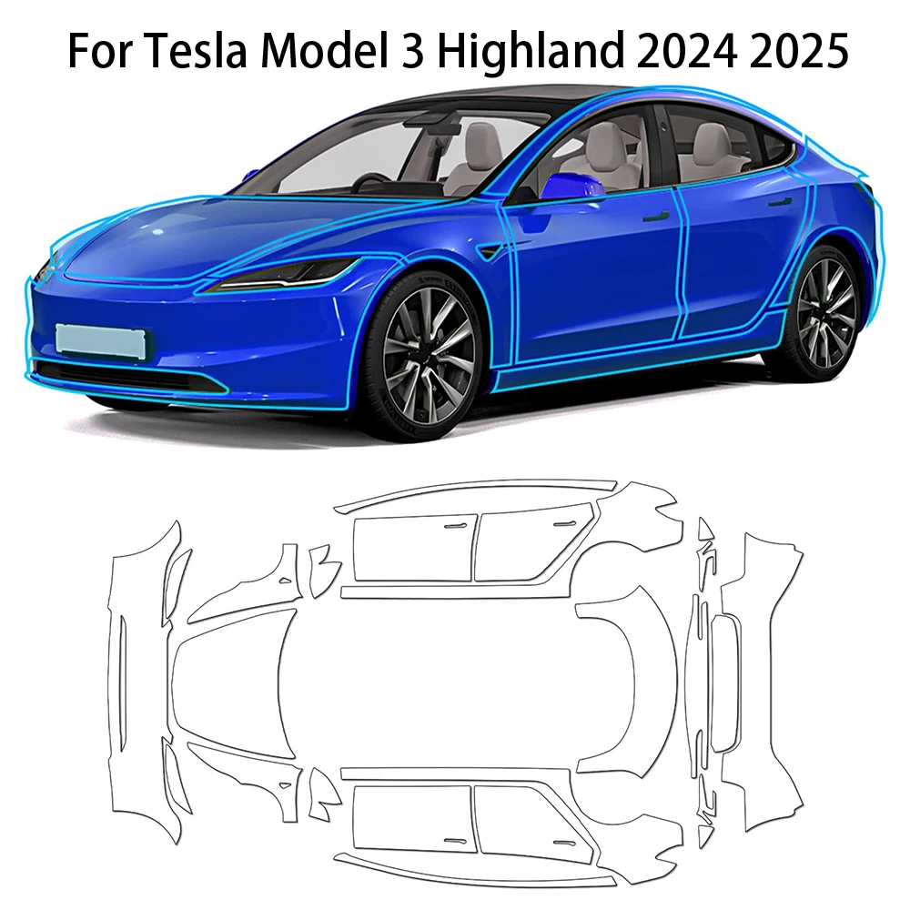 

For Tesla Model 3 Highland 2024 2025 Anti-Scratch TPU Protective Film Car Paint Protection Film Pre-cut PPF Clear Exterior Cover