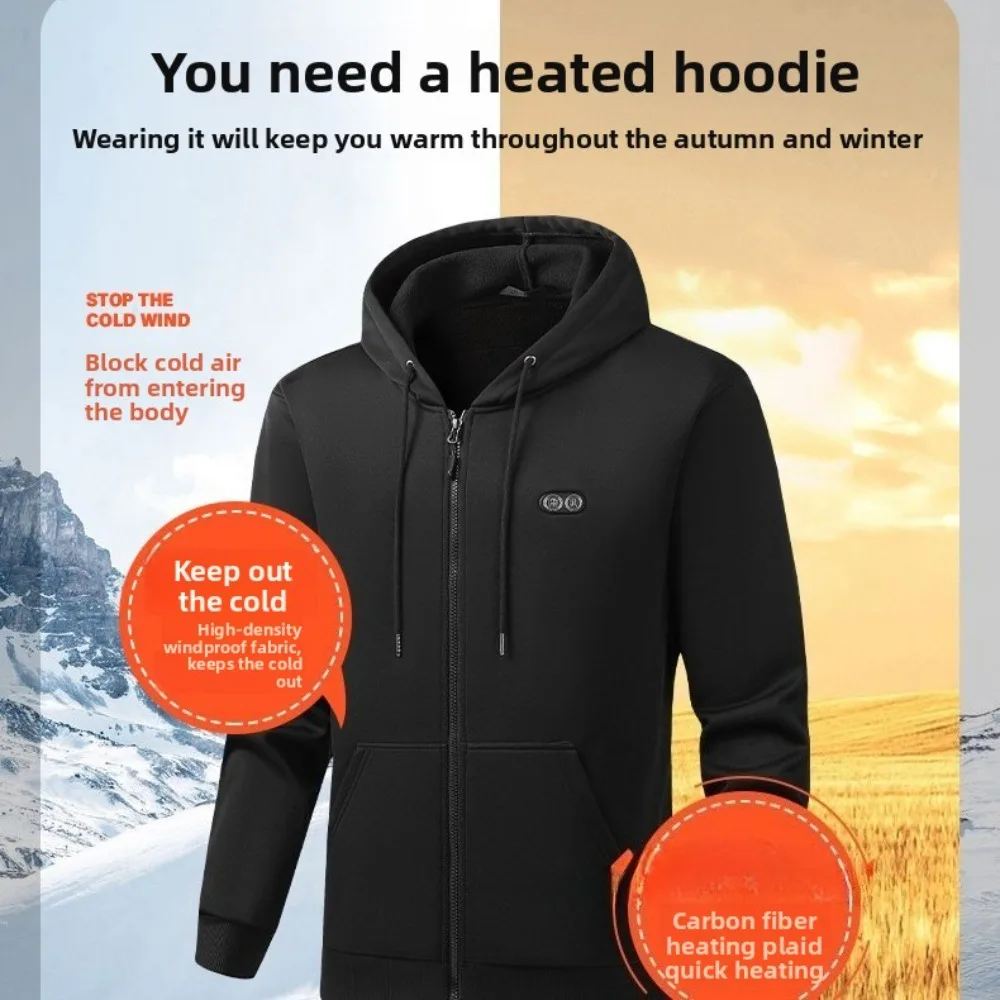 2025 جديد الشتاء ساخنة هوديي الرجال في الهواء الطلق صوف مبطن USB سترة التدفئة تسخين كهربائيا ملابس خارجية دراجة نارية الشارع والعتاد