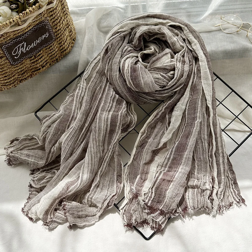 Cotton Linen Men Scarf Japanese Korean Unisex Style Fashion Striped Scarves Autumn Winter Warm Pashmina Male Accessories Shawls