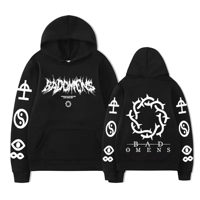 Funny Bad Omens Band Logo Graphics Print Hoodies Men\'s Hip Hop Punk Sweatshirts Unisex Winter Casual Oversized Hoodie Streetwear