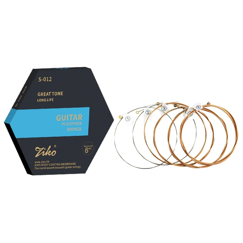 

Струны для акустической гитары Ziko S-012, гитарные струны из никелированной углеродистой стали с шестигранным покрытием из фосфорной бронзы, 6 шт.
