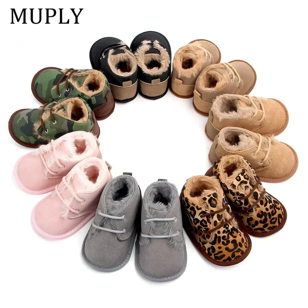 

New Winter Plush Thick Baby Boots Striped Sports Snow Boots Non-slip Rubber Sole First Walkers Newborn Toddler Crib Shoes