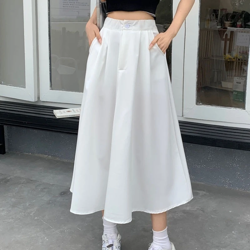 

Seoulish Autumn High Waist Women's A-line Skirts 2025 New Solid Casual Loose Single Button Korean Umbrella Midi Skirts Female