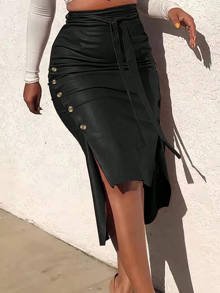 Bodycon Hip Wrap High Waist Long Skirts for Women Casual Lace-up Midi Skirt Woman Solid All Season Elegant Women's Skirts