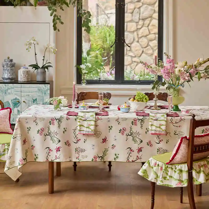 

Kite Dance Tablecloth Chinese Classical Diningtable Tablecloth Pink Floral Elegant Waterproof Cover Square Coffee Table Cloth