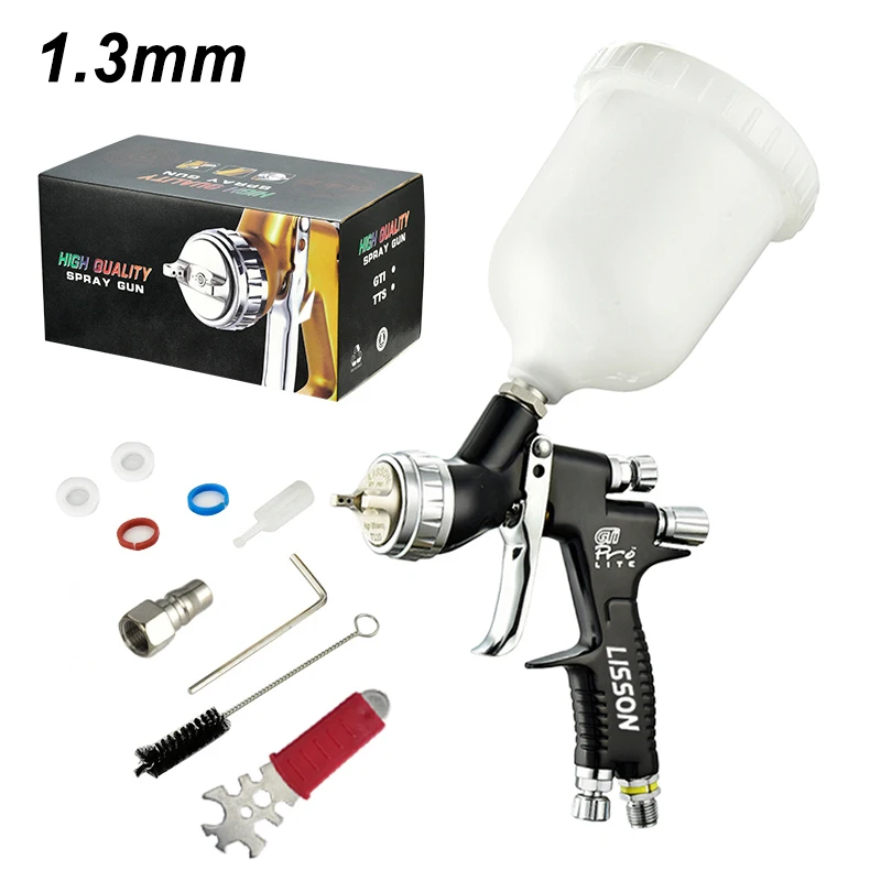Professionelle Spritzpistole 1,3 mm HVLP-Farbpistole GTI Pro Lite 600 cc Spritzpistole Spritzgerät für Automöbel Primer Arnish und Top Coat