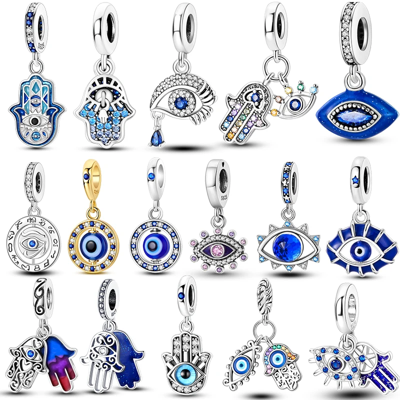 

925 Sterling Silver Bead Devil's Eye Beads Hand of Fatima Pendant Mulet Charms Bracelet Dangle for Women DIY Fine Jewelry Gift