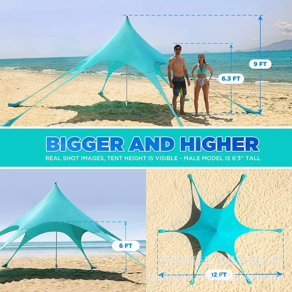 Outdoor Large Waterproof Spire Canopy Camping Camp Sunshade Beach Tent Hexagonal Star Shaped Tent