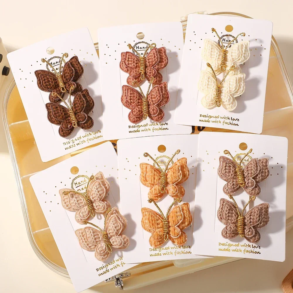 BABY BOWS 2Pcs/lot Girls Kniting Butterfly Hair Clips Hair Bows Hairpins Barrettes for Children Hair Acesssories Headwear Gift
