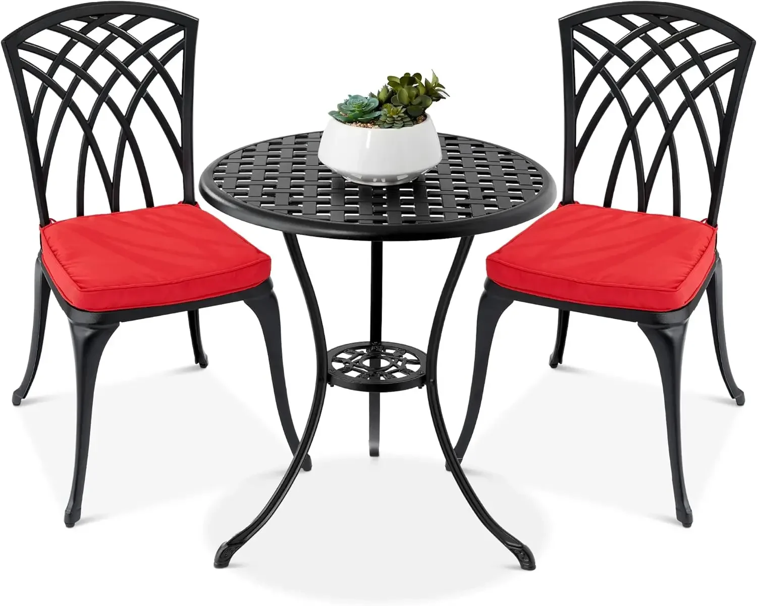 

3-Piece Bistro Set, Aluminum Outdoor Dining Furniture Set for Patio, Porch, Backyard w/Umbrella Hole, 2 Chairs, 2 Cushions