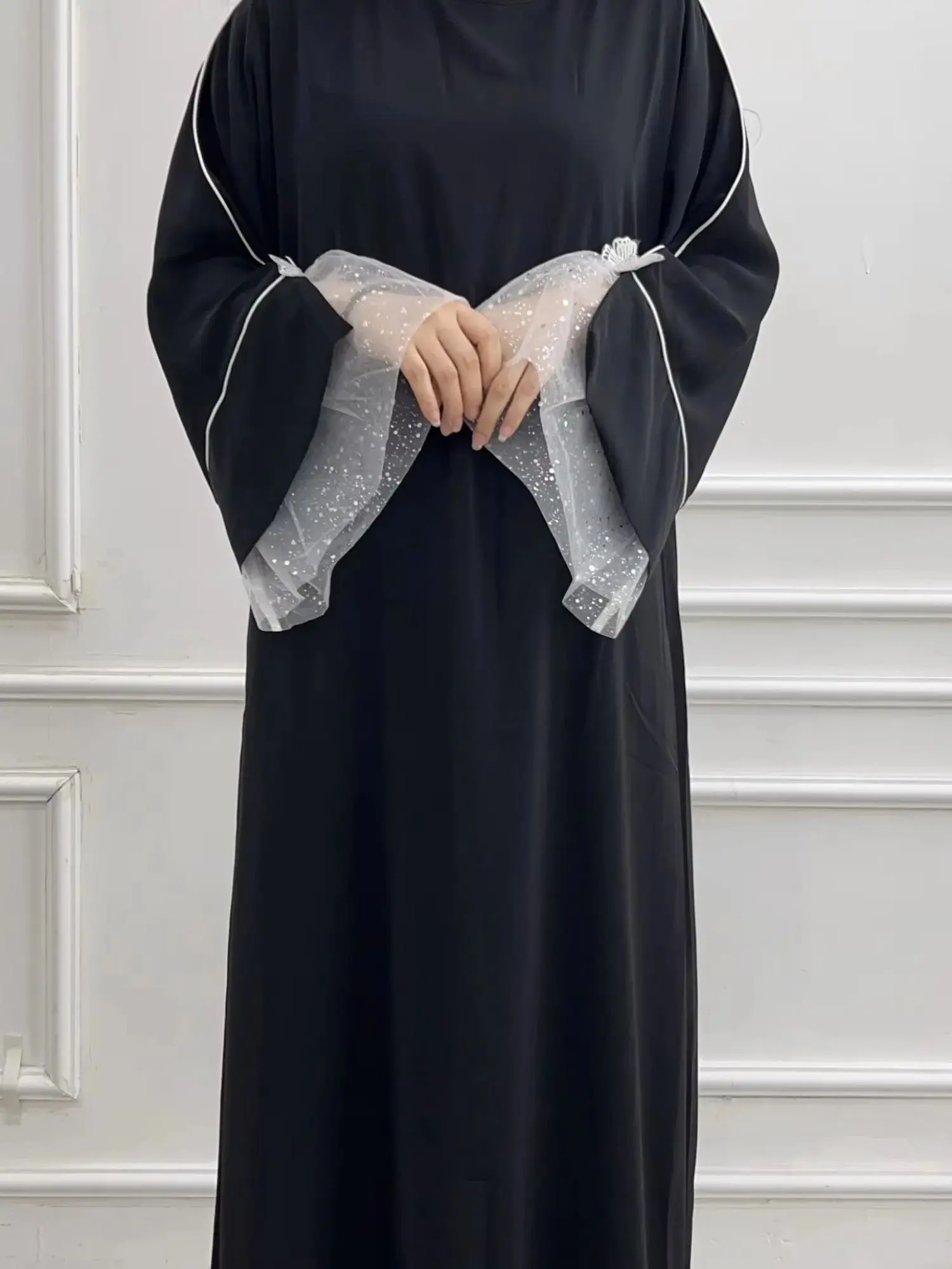 

Fashion Lace Bat sleeved Muslim Dress Robe Syari Female Full Length Butterflies Abaya Muslim Dress Worship Service Abaya wy2273