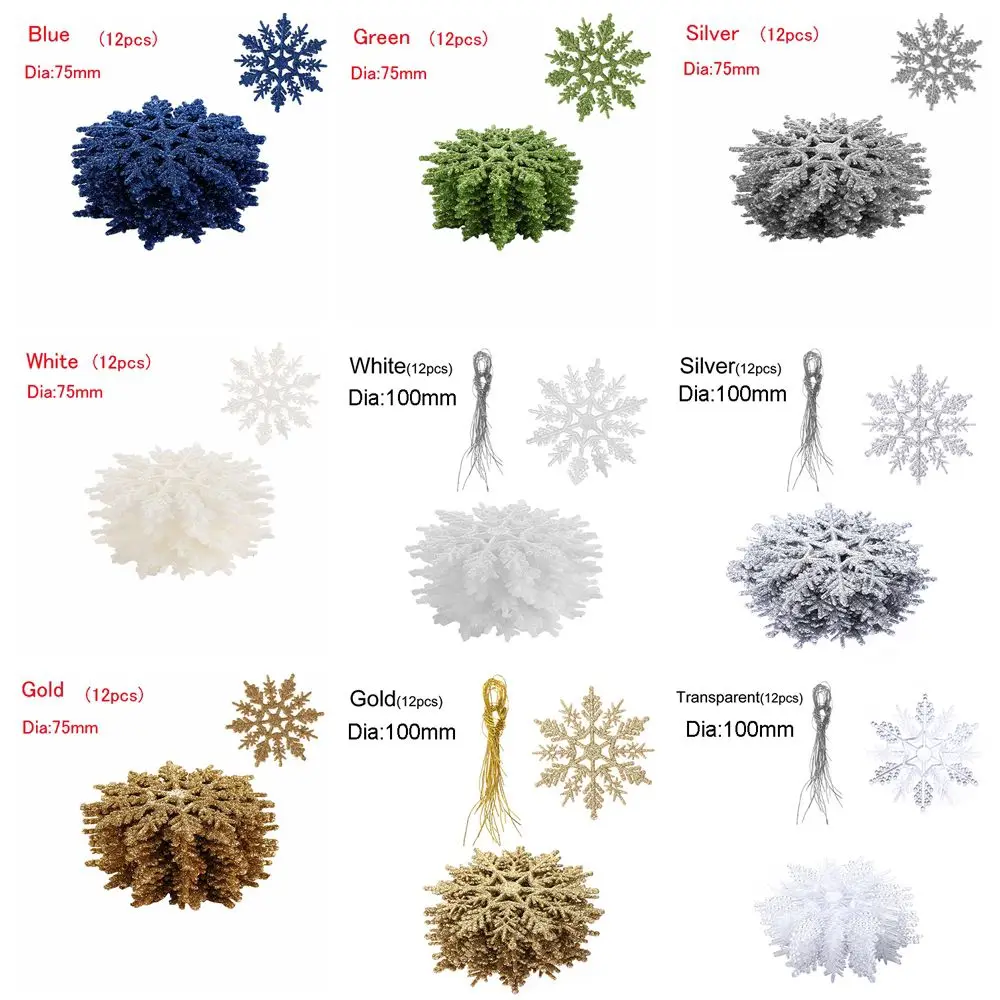 مسحوق الذهب ندفة الثلج لشجرة عيد الميلاد ديكور ، الحلي البيضاء الساحرة ، حفلة عيد الميلاد ، عطلة ، ديكور المنزل ، 7.5 سنتيمتر ، 12 قطعة #6