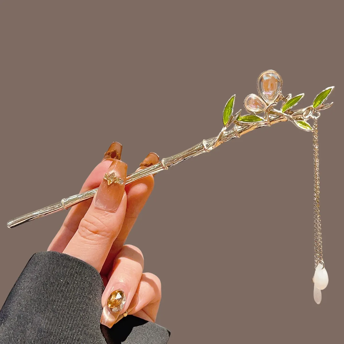 Green Bamboo Tassel Hair Stick For Han Costume Ancient Style Flower Pearl Hairpin Vintage Wedding Cheongsam Decor Hair Clasp view 5