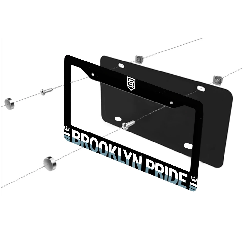 1 قطعة إطار لوحة ترخيص بفتحتين من الألومنيوم الأسود مع نمط بروكلين برايد، 6 × 12 بوصة، يتضمن طقم براغي، سيارة ريترو مبتكرة D