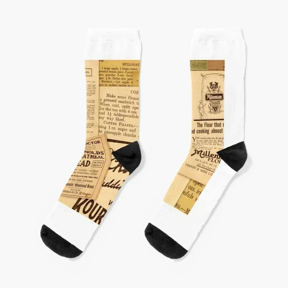 

Антикварные носки с коллажем в виде книги рецептов, аниме, термомужские зимние милые модные женские носки, мужские носки