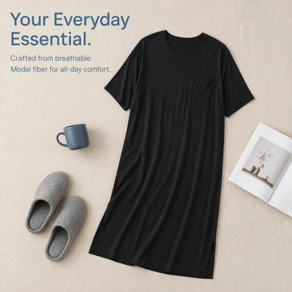 Multi-functional Knee-Length Men's Sleeping Dress Plus Size Soft Modal Pajamas Oversized Thin Bathrobe Travel