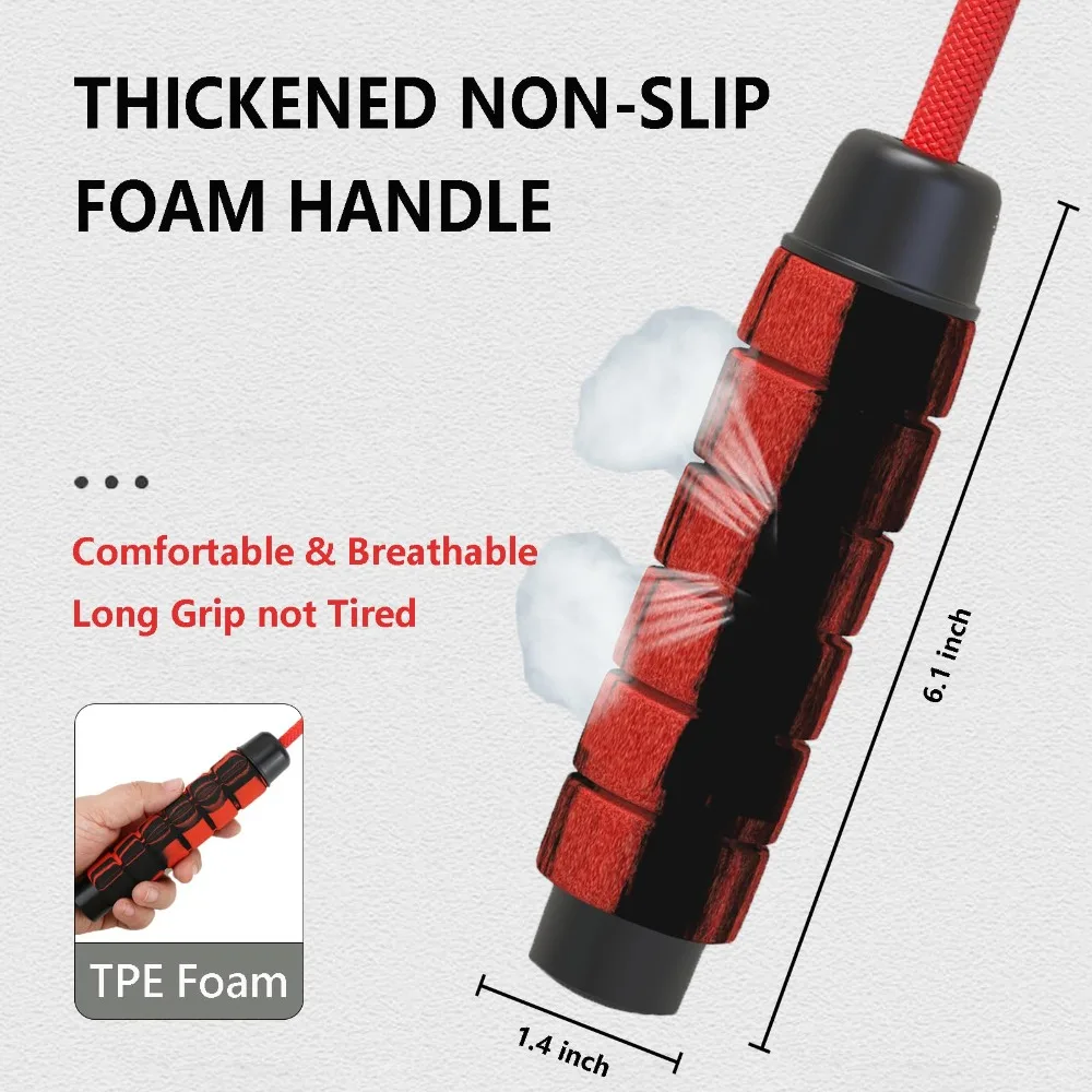 Tangle-Free Weighted Jump Rope Foam Handle with Ball Bearings Nylon Skipping Rope Adjustable 360° Rotation Fitness Rope Skipping