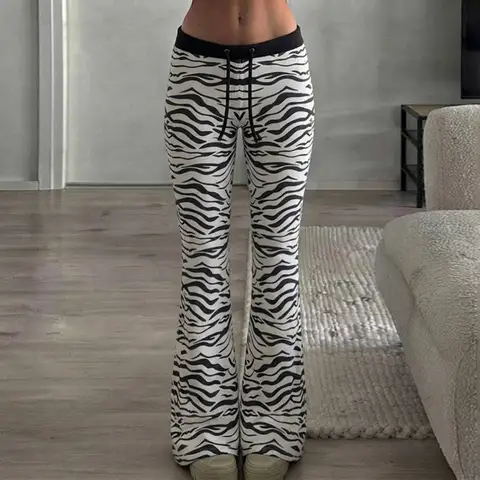 autumn zebra print contrasting color drawstring casual home micro flared pants low waist fashion comfortable pants