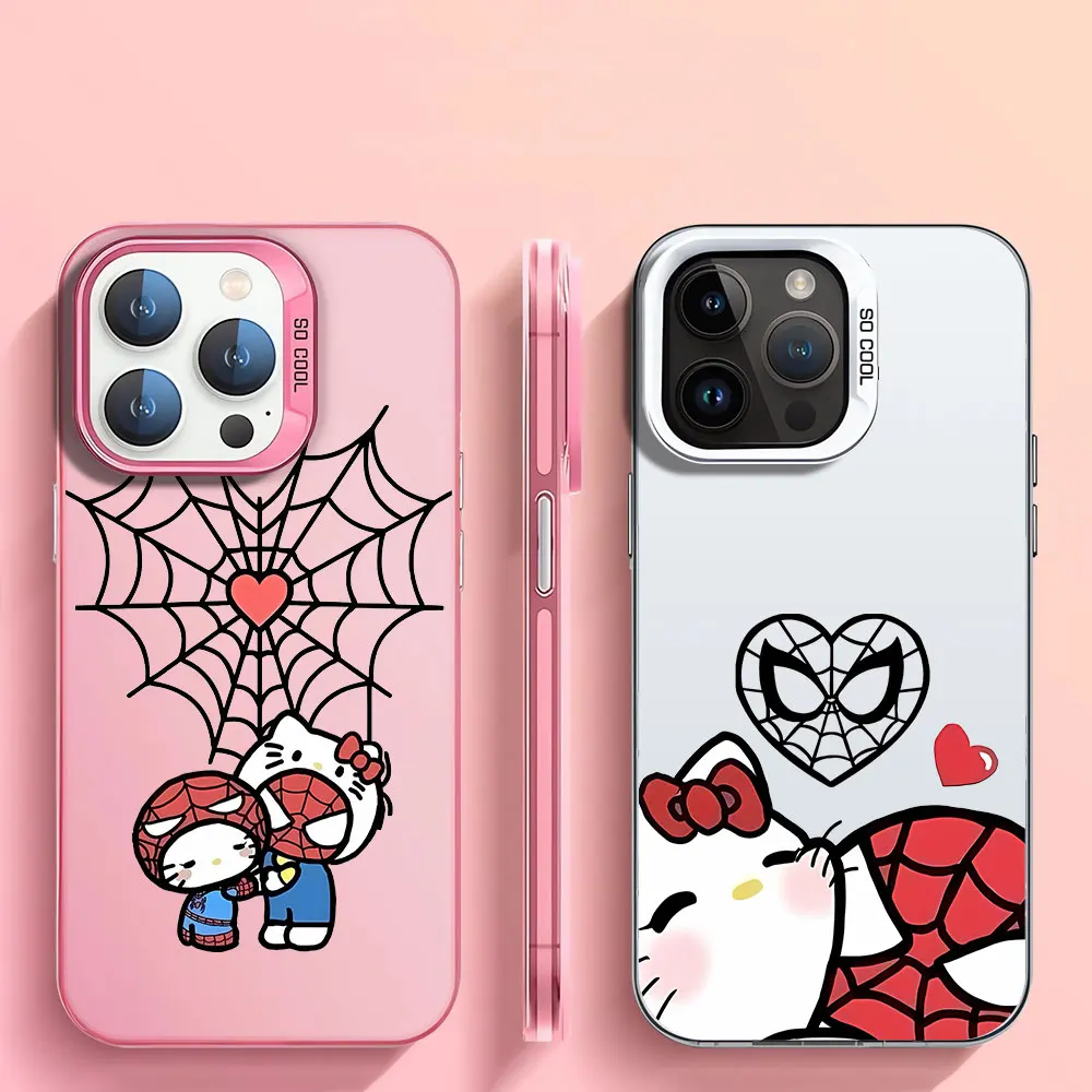 Marvel Spider-Man H-Hello K-kitty Phone Case for iPhone 12 Pro XR 15 Pro Max XS Max X 13 11 14 Plus 13 Pro Max Print Soft Cover