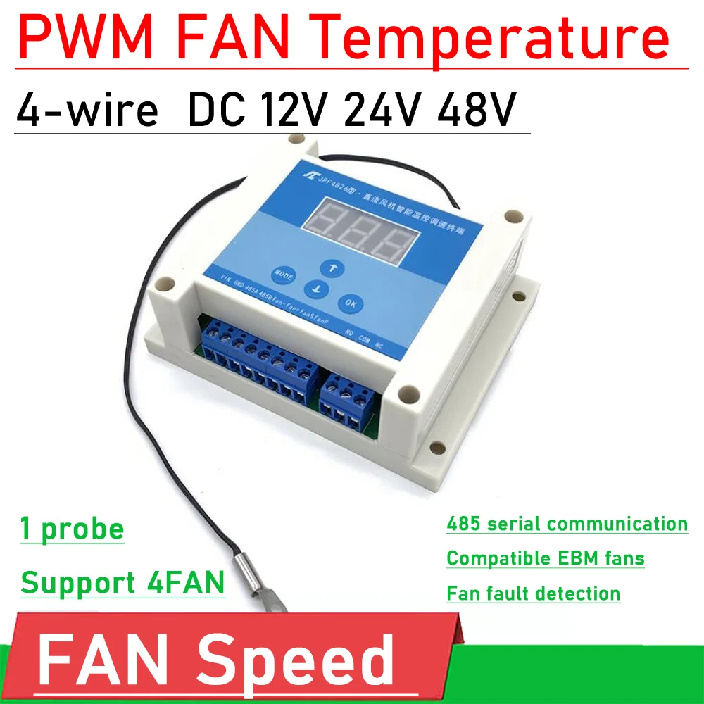 DC 12V 24V 48V 8A chassis Fan temperature control speed regulation RS485 serial PWM thermostat controller EC fan EBM LED display