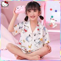 2Pcs Pochacco Children's Pajamas Set Anime Summer New Cinnamoroll Kuromi Kids Cardigan Short Sleeve Sleepwear Girls Boy Homewear