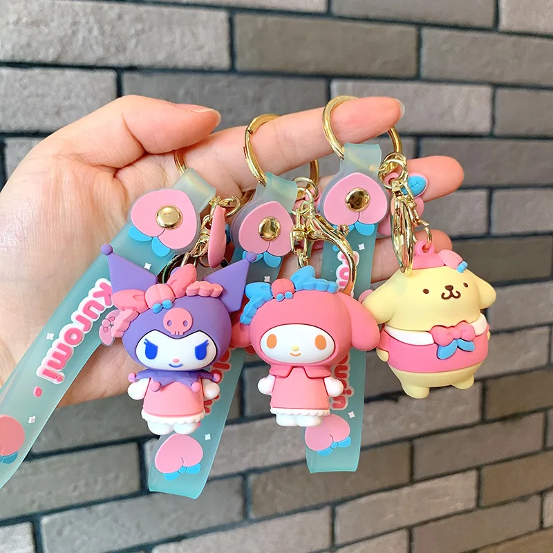 

Cute Peach-themed Fruit Keychain Kuromi My Melody Doll Charms Pompompurin Hello Kitty Car Keychain Bag Decorations Charm Gifts