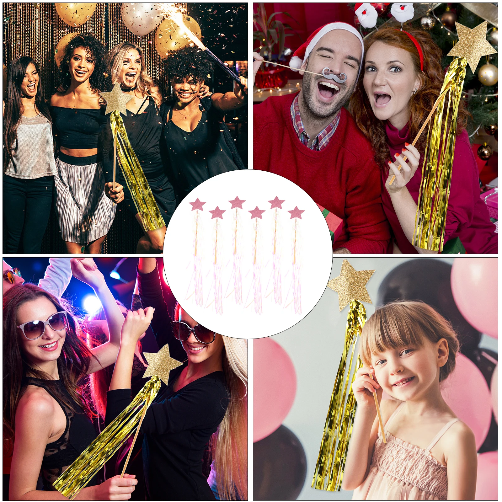 

6 pcs Star Wand Photo Props For Party Fairy Angel Wand With Sequin Design Wedding Halloween Cosplay Decoration