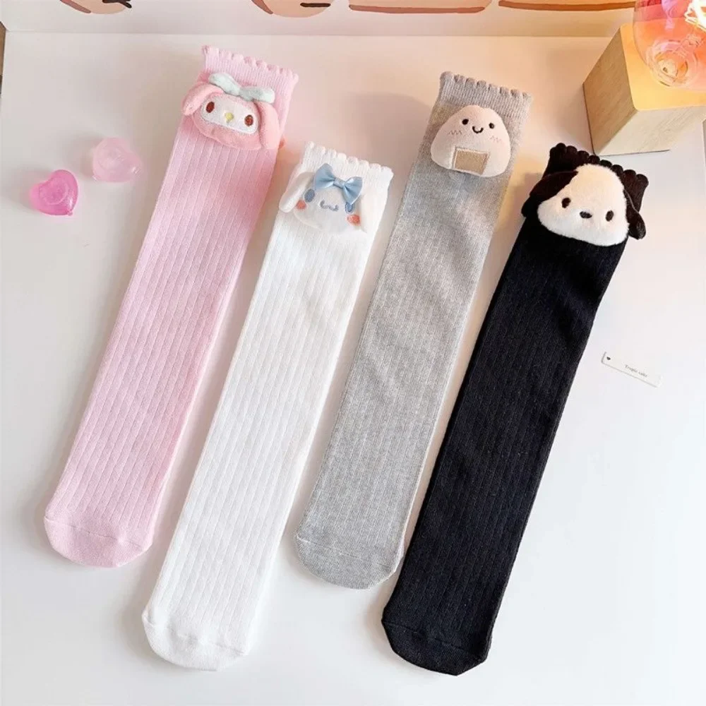 Kawaii My Melody Kids Plush Doll Keen High Socks Sanrio Cinnamoroll Pochacco Anime Lolita Girl Thigh High Socks with Lace Edge