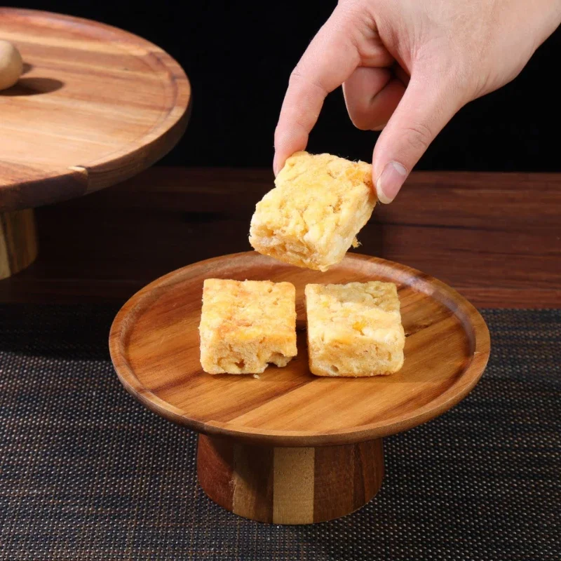 Cake Stand 1pcs Wooden Tall Tray Cake Display Tray Fruit Dinner Plate Tableware Cake Stands Snacks Dessert Plate