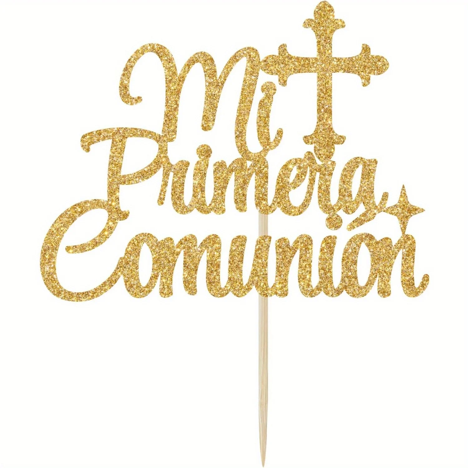 1pc Golden Mi Primera Comunion Cake Topper First Holy Communion Decor God Bless Photo Prop Non Electrical