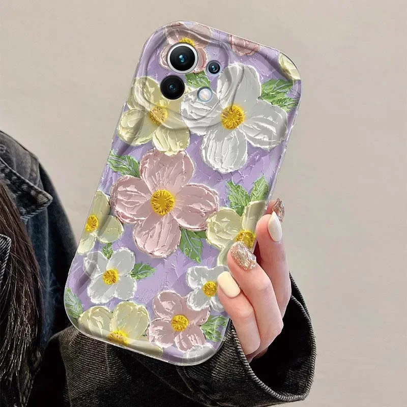 Oil Painting Flowers Phone Case For  iPhone 16 15 12 11 Pro Max 14 Plus 13 Mini X XS XR 7 8 Plus SE Wavy TPU Soft Silicone Cover