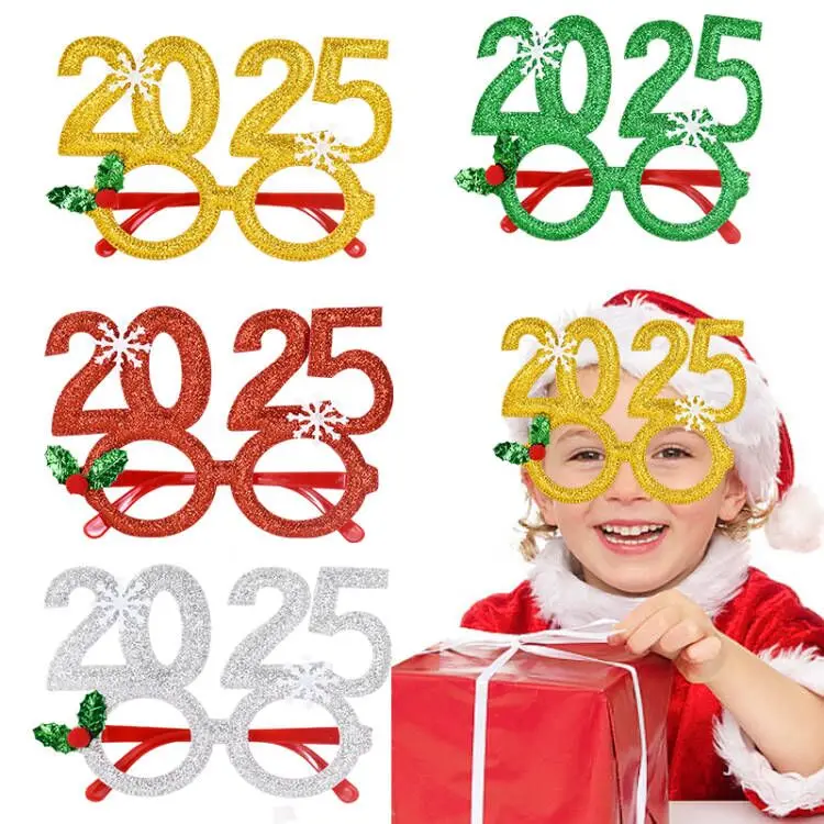 1pc 2025 New Year Glasses Christmas Party Photo Props Merry Christmas Decorations Kids Adult Eyeglasses Photobooth Navidad Gift