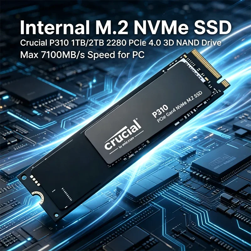 Unidad SSD Interna M.2 NVMe, Crucial P310 1TB/2TB 2280 PCIe 4.0 3D NAND, Velocidad Máxima de 7100MB/s para PC, Embalaje OEM