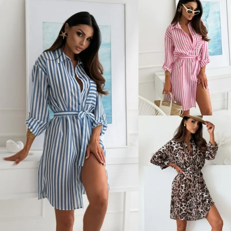 

Сексуальное платье для женщин, новое европейское и американское весенне-осеннее модное повседневное свободное платье с воротником с принтом