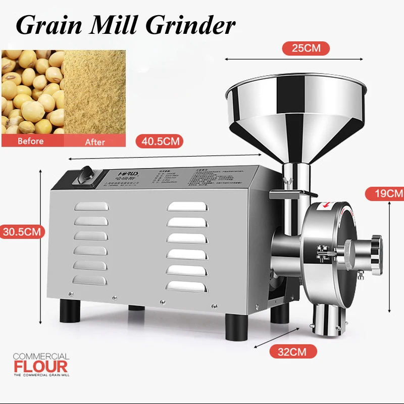 Commercial Grain Mill Grinder 3000W Stainless Steel Herbal Pulverizer Dry Medicine Grinding Machine