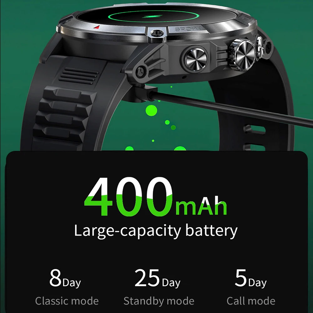 Relógio inteligente para homens, esportes ao ar livre, chamada de dente azul, pulseira de monitoramento de saúde, bateria 400mAh, impermeável 2023 Smartwatch, novo