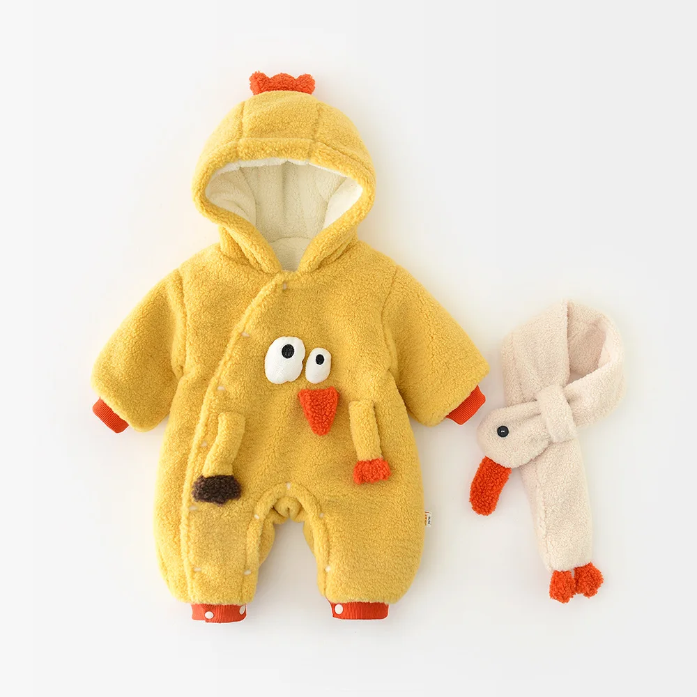 honeycherry-ベビー＆幼児用秋冬ロンパース-フード付きフリース素材のロンパース、キュートで愛らしい幼児用ロンパース