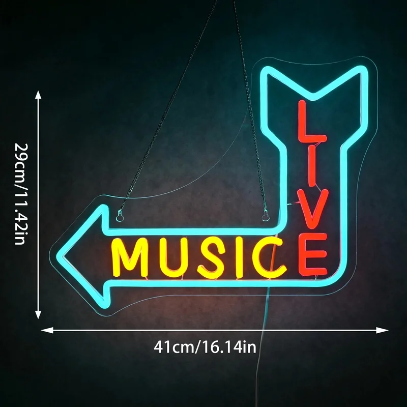 Live Music Neon Sign custom Wall Decor Arrow Direction 5/12V USB Colorful LED Lights Room Decor Bar Club Party KTV Dimmable 