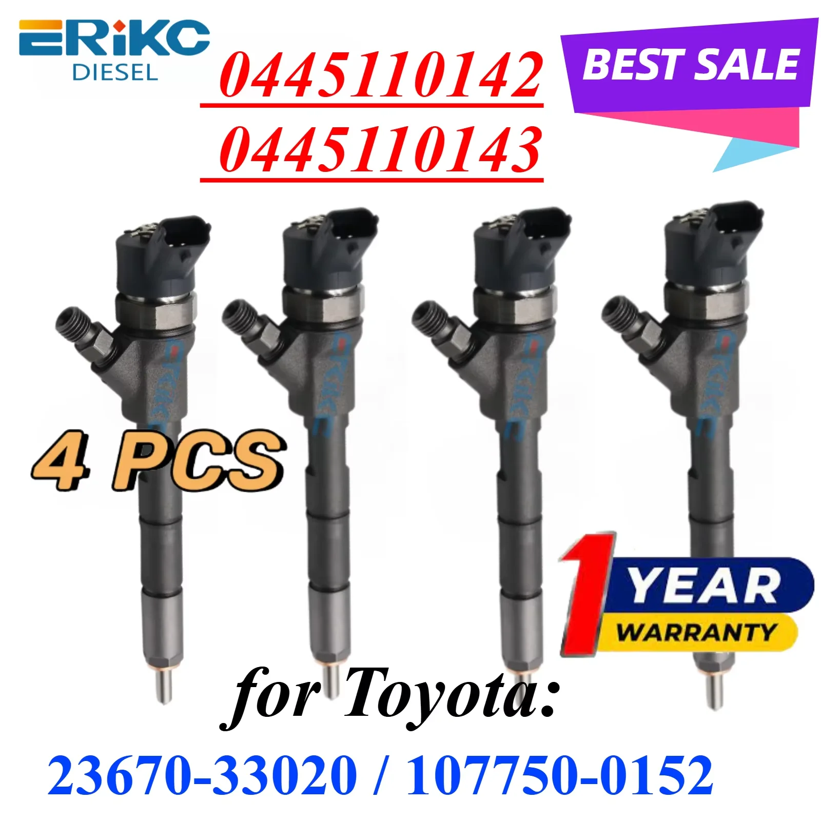 4PC 0445110142 Diesel Injector 0445110143 Common Rail Sprayer 0 445 110 142 for Toyota 23670-33020 107750-0152