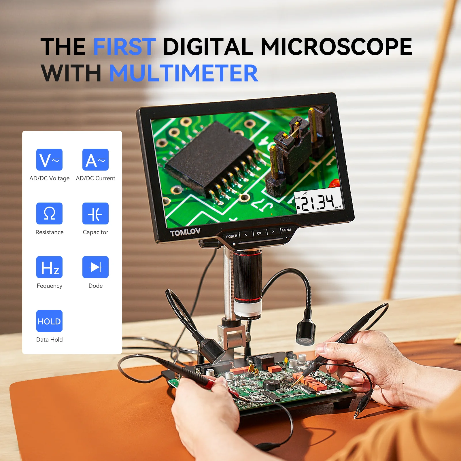 TOMLOV DM201M mikroskop cyfrowy z multimetrem lutowanie mikroskop USB HDMI do naprawy elektronicznej 7 \