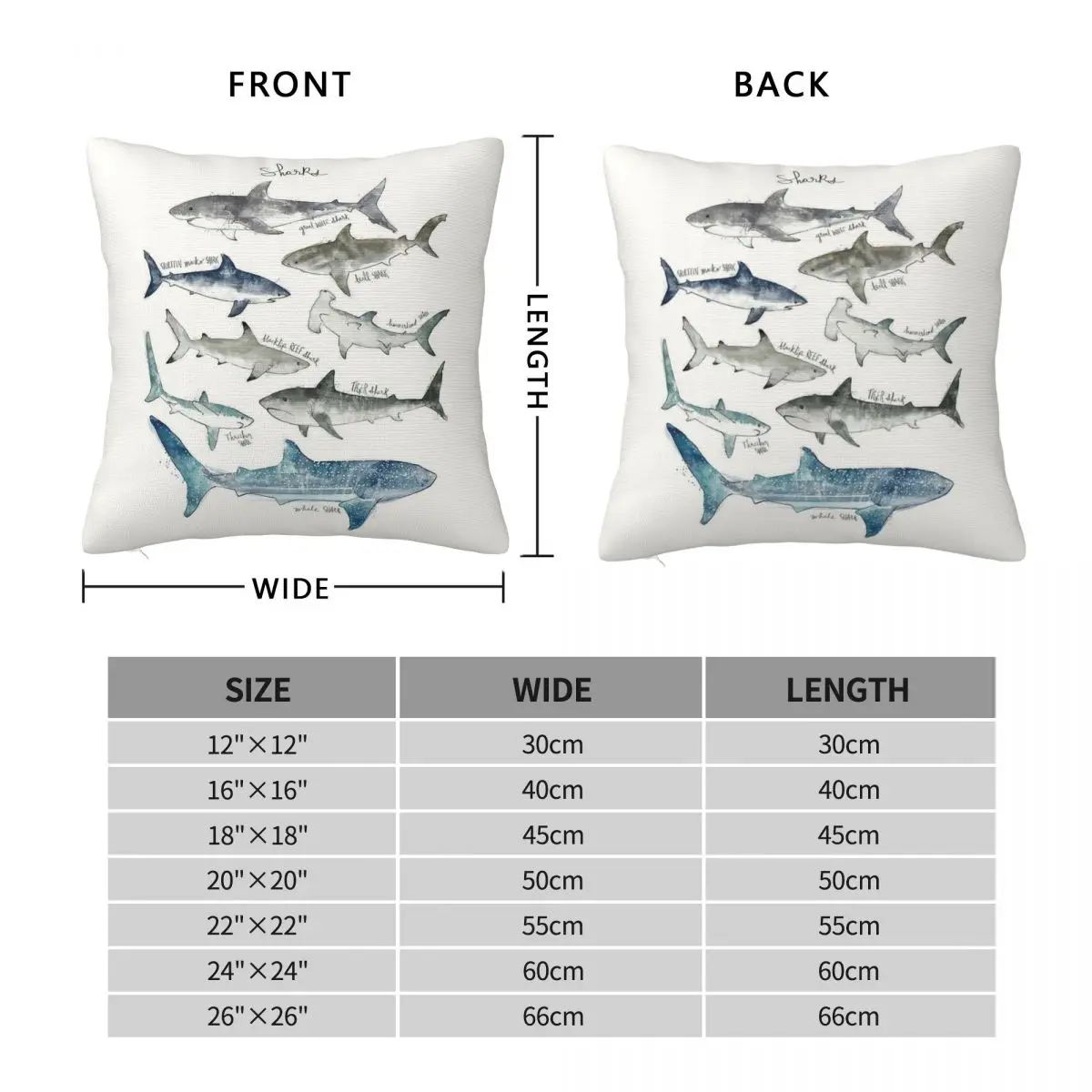 Sharks Landscape Format Square Pillowcase Polyester Linen Velvet Printed Zip Decor Home Cushion Cover