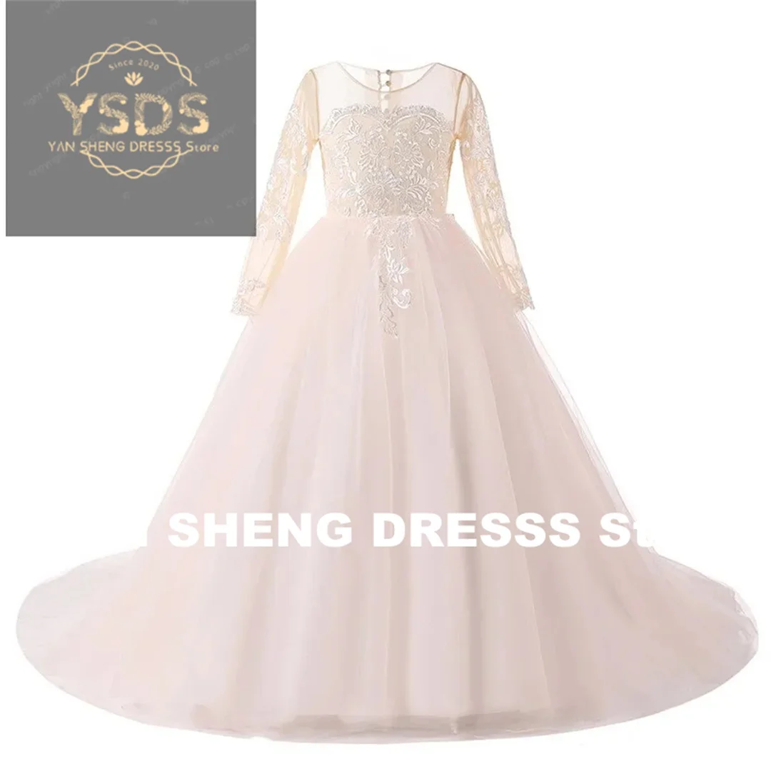 Flower Girls Dresses For Wedding Little Girl Toddlers Vintage Lace Child Princess First Communion Pageant Ball