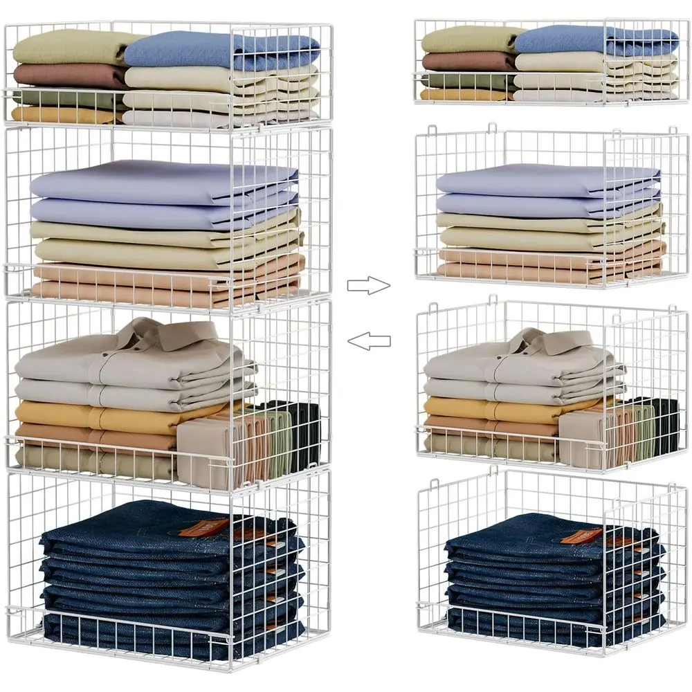 

4 Tier Stackable Closet Organizers and Storage Shelves, Closet Organizer System, Stackable Storage Bins for Clothes Organizer Sy