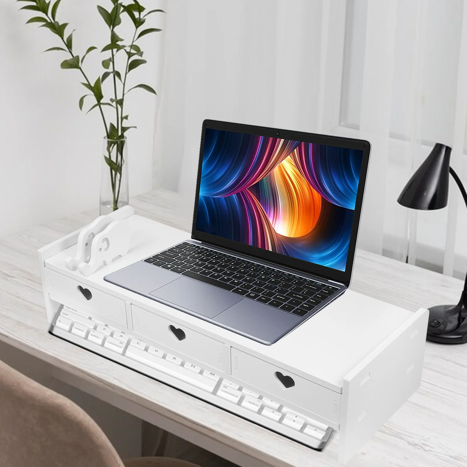 Toetsenbord Opbergrek Computer Monitor Stand Riser Met Lade Bureau Organizer Laptop Verhoogde Basis Desktop Plank