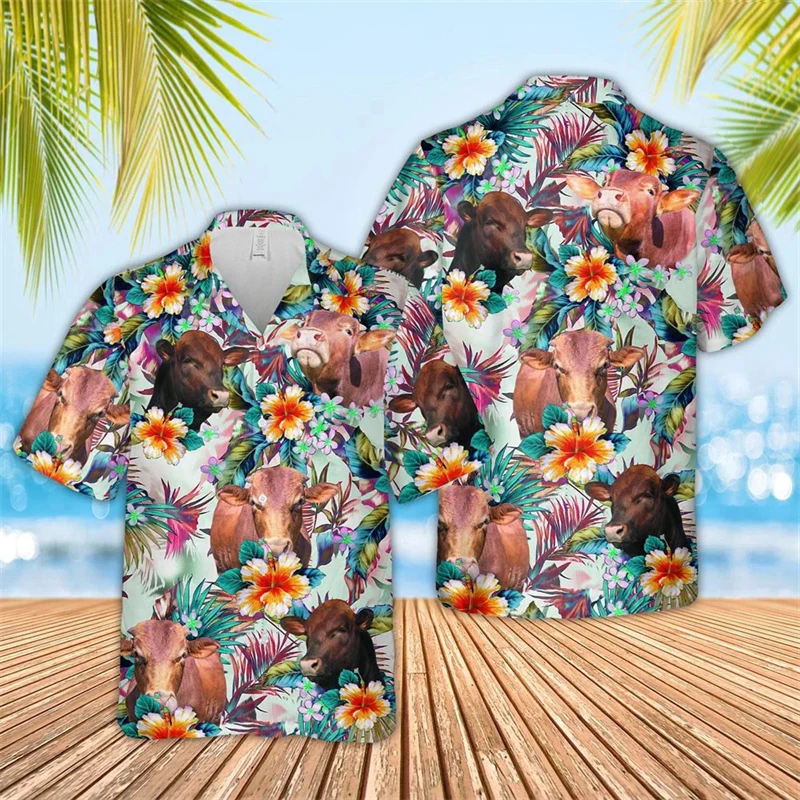 

3D Print Cow Graphic Hawaiian Beach Shirts Cute Design Cats Face Shirt For Men Clothes Funny Customized Photos Female Blouses