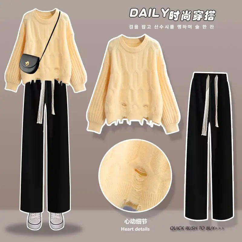 Elegant Women's Two Piece Set Women Korean Style Spring Knitted Sweater Top And Long Pant Suit Autumn Outfits Y2k