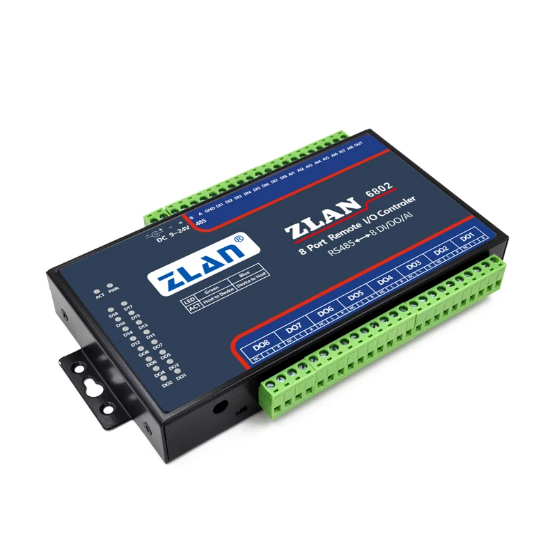 ZLAN6802 Remote IO Controller Switching Input/Output Module 4-20ma 485 Analog Eight DI/DO/AI Channels Communication Networking