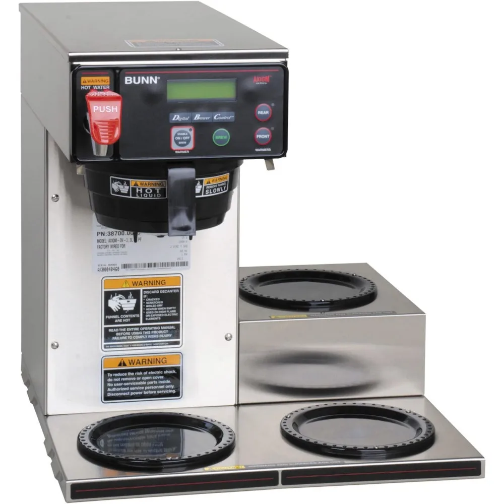 Axiom DV-3, automatische kommerzielle 12-Tassen-Kaffeemaschine mit doppelter Spannung, 3 untere Wärmer, 38700.0009, grau, 7,5 Gallonen