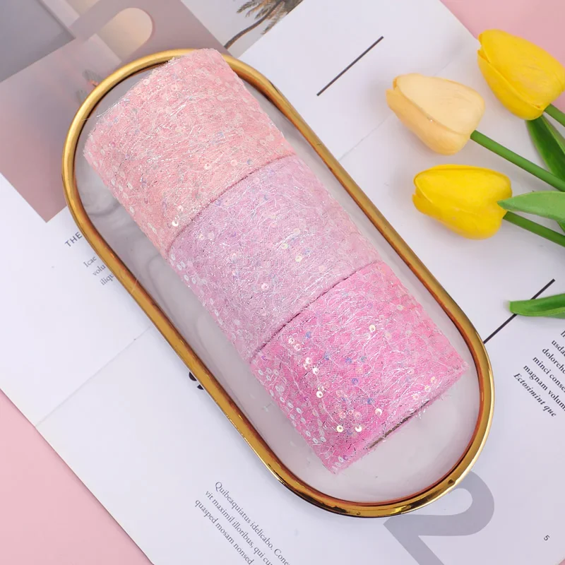 6cm 2Yards Sequin Spider Web Tulle Ribbon Roll DIY Craft Ribbons for Gift Bow Packaging Children\'s Hair Accessories Supplies